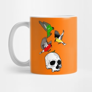 Bright Sparrows and a Skull Mug